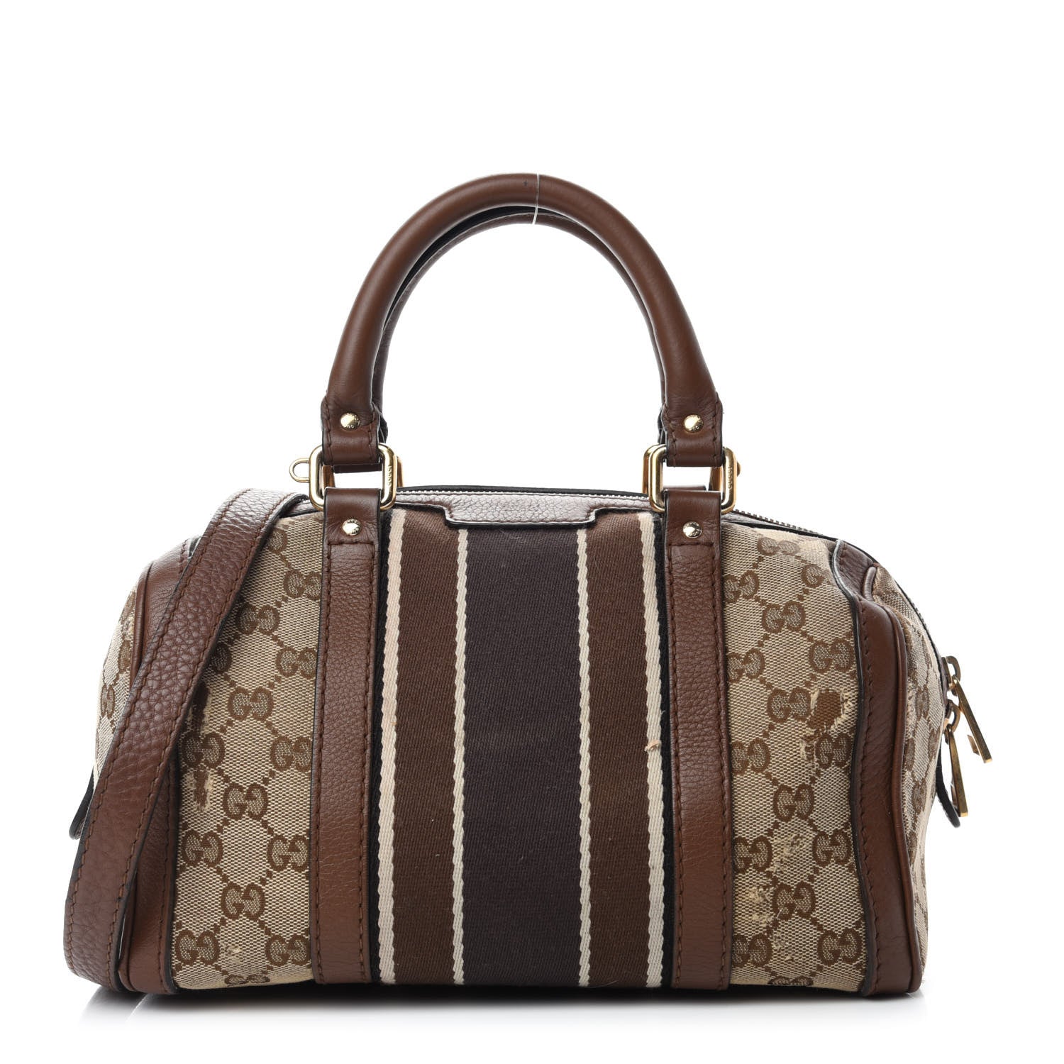 Gucci Monogram Vintage Web Small Boston Dark Brown 1 of 14