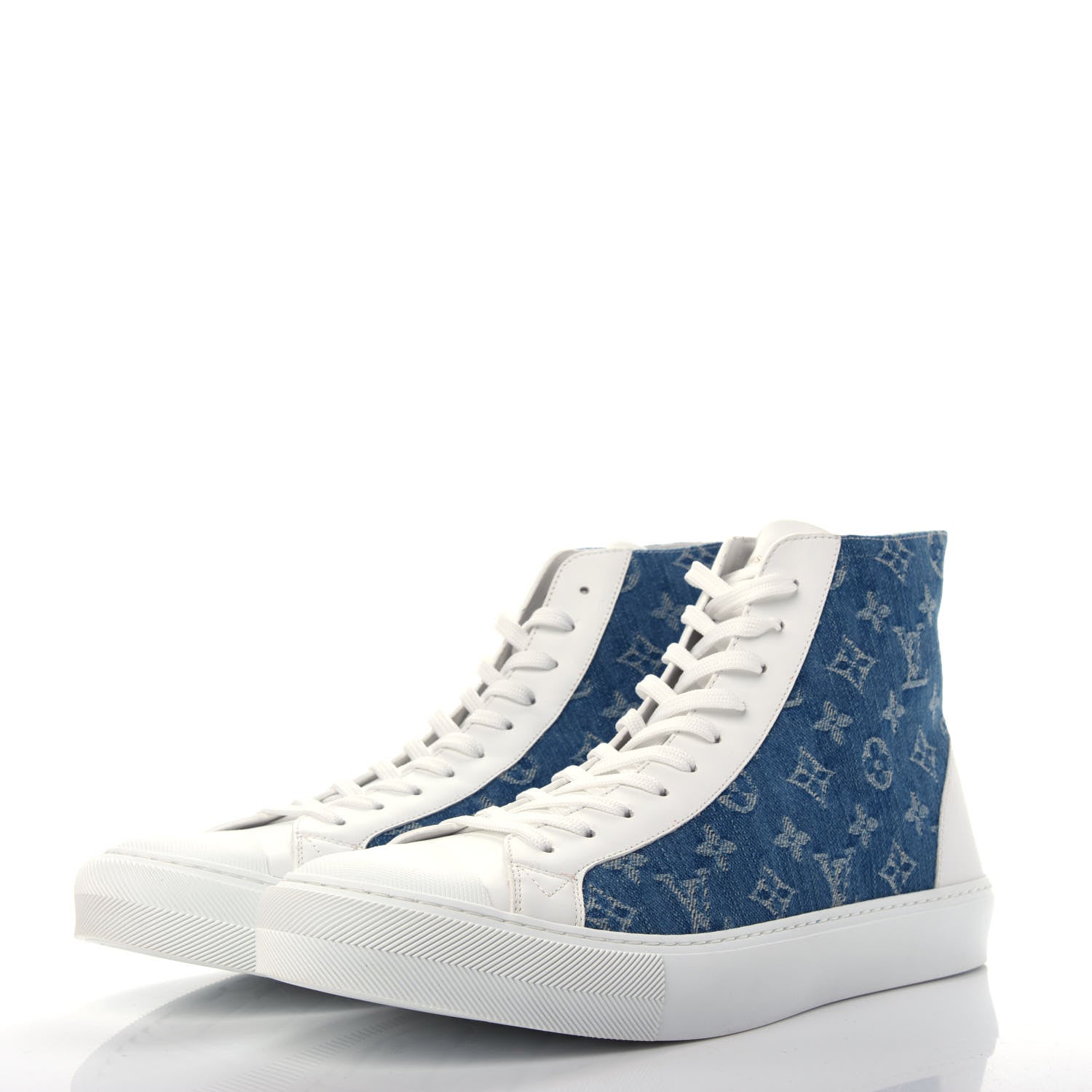 Louis Vuitton Calfskin Denim Monogram Mens Tattoo Sneaker Boots 11 Blue White 3 of 12