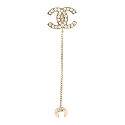 Chanel Pearl CC Chain Cuff Single Clip on Earring Gold Pearly White 1 of 5