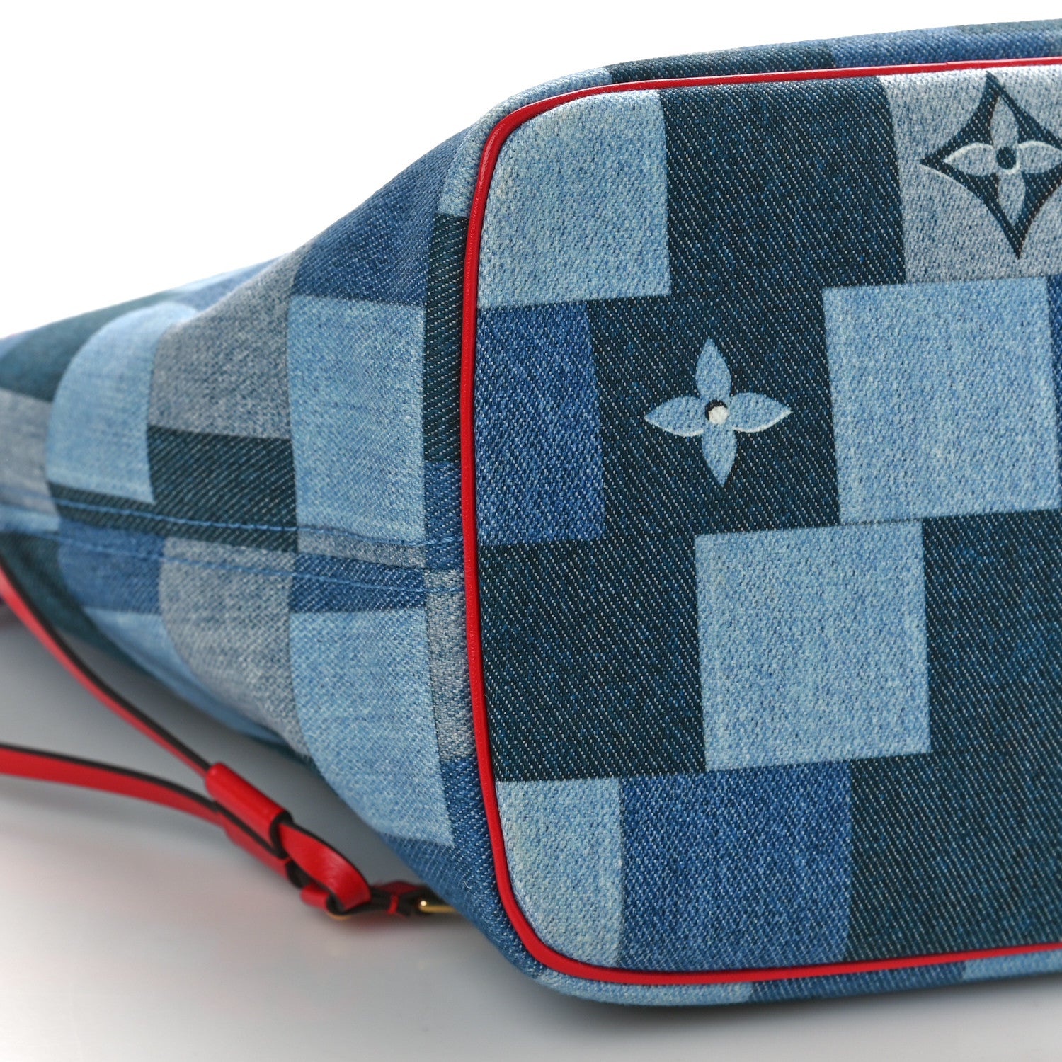 Louis Vuitton Denim Damier Monogram Patchwork Neverfull Blue Rouge 9 of 10
