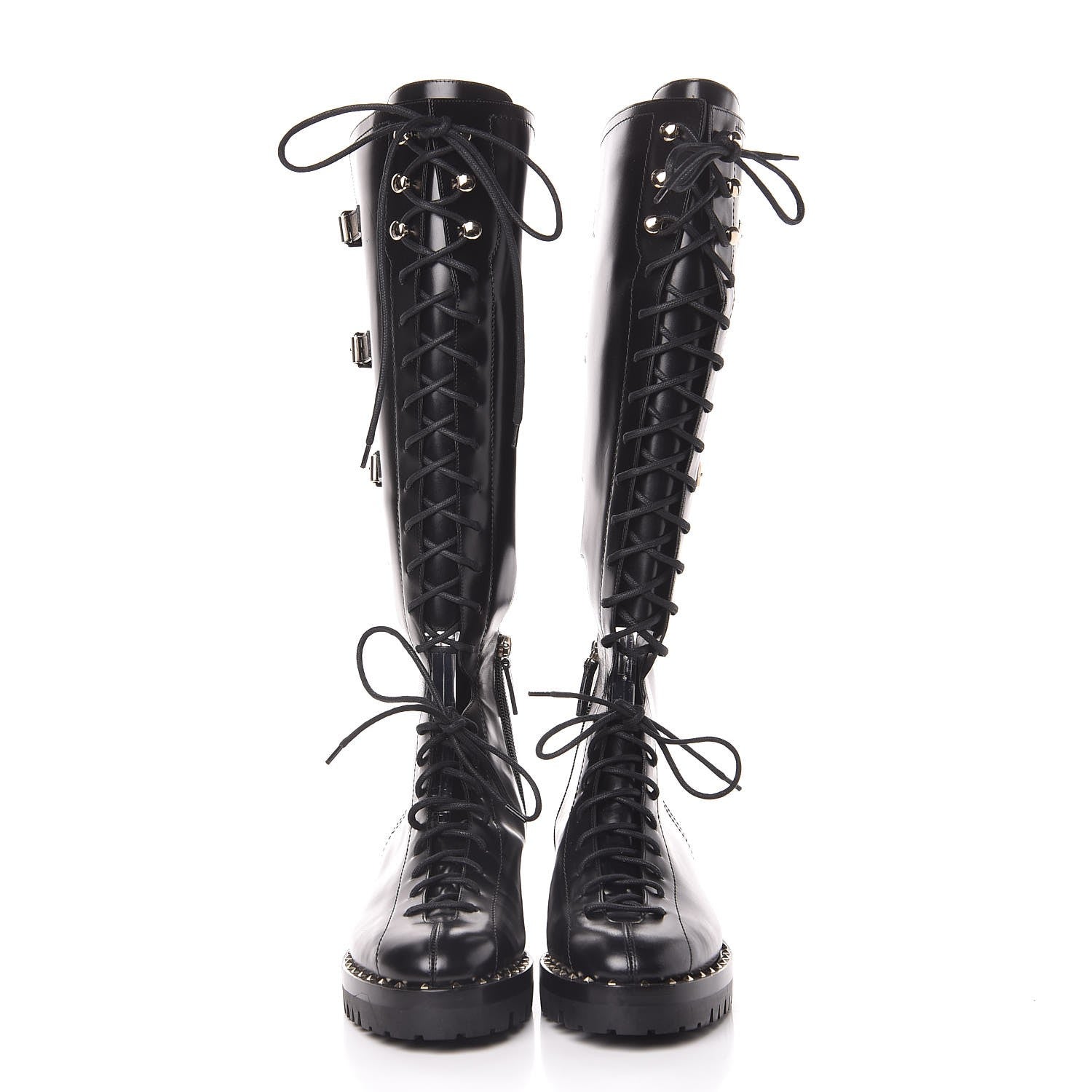 Valentino Garavani Calfskin Soul Rockstud Split Knee High Boots Black 40 Black 2 of 6