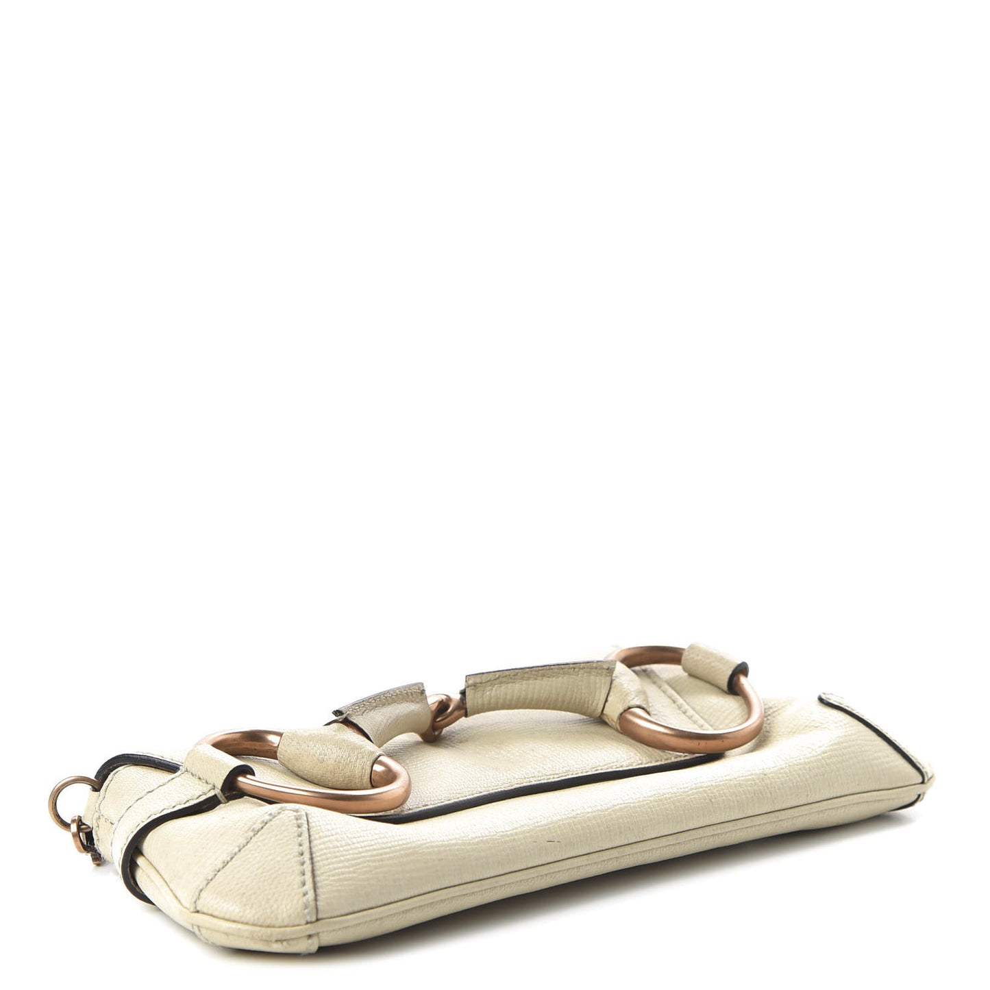Textured Calfskin Horsebit Chain Clutch Off White