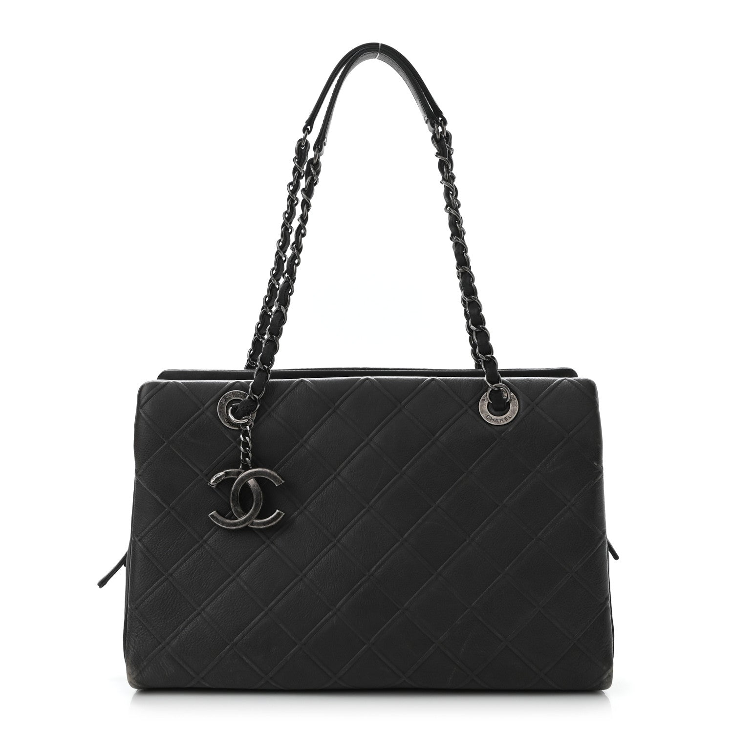 Chanel Calfskin Diamond Embossed Large CC Zip Shopping Tote Grey 1 of 14