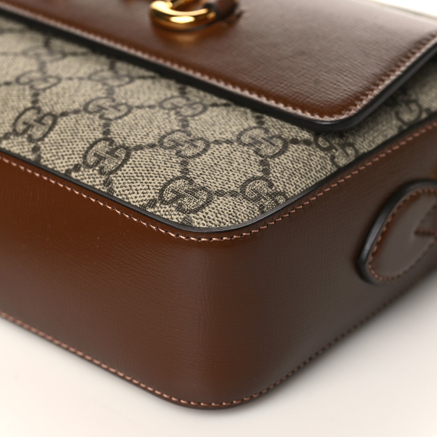 Gucci GG Supreme Monogram Small Horsebit 1955 Shoulder Bag Beige Brown Sugar 9 of 10
