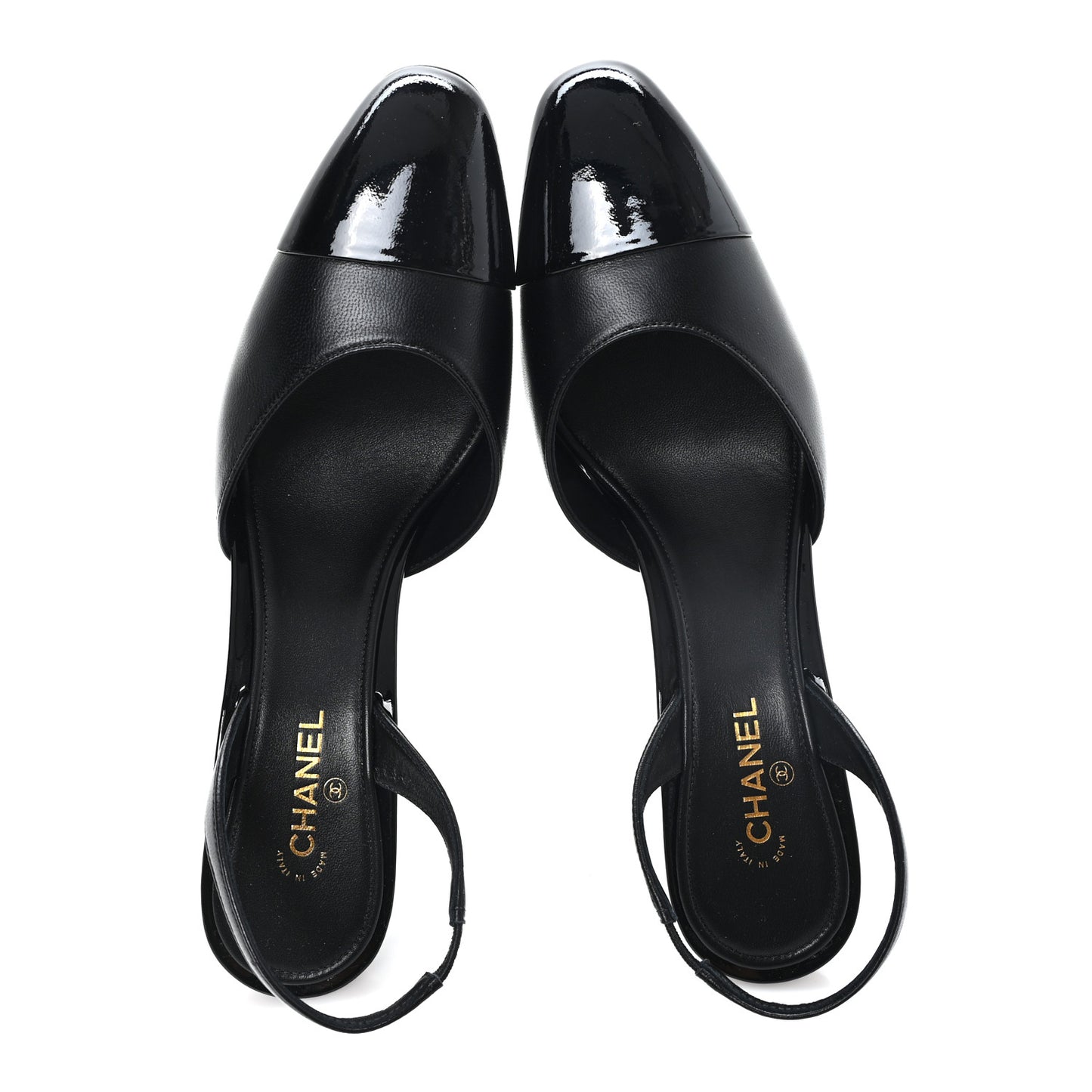 Lambskin Patent Cap Toe CC Apple Slingback Pumps 38.5 Black