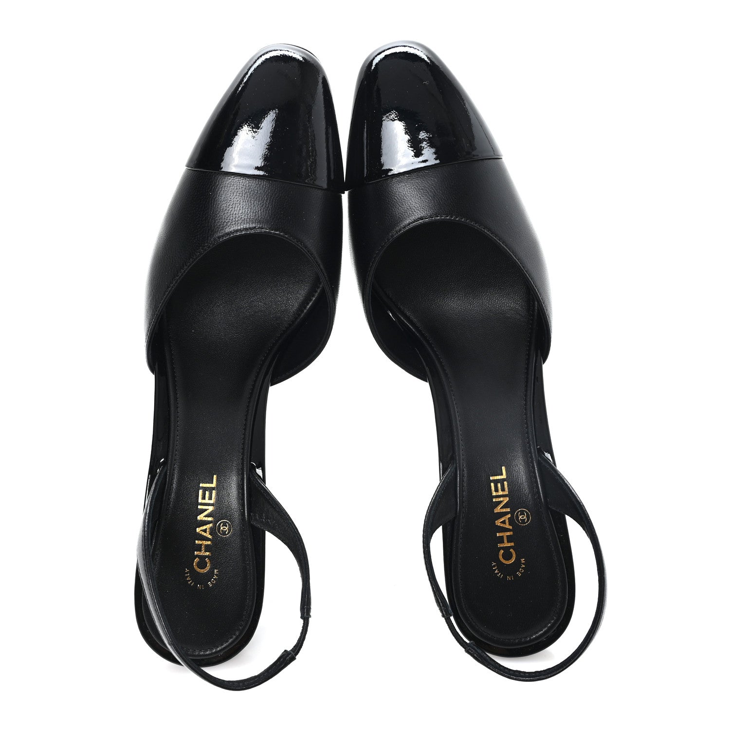 Chanel Lambskin Patent Cap Toe CC Apple Slingback Pumps 38.5 Black 2 of 10