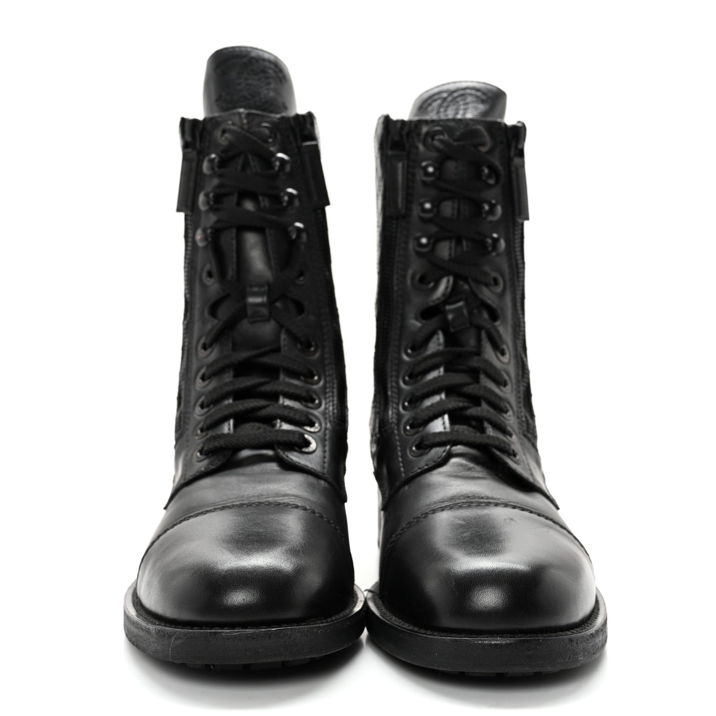 Calfskin Quilted Lace Up Combat Boots 40 Black