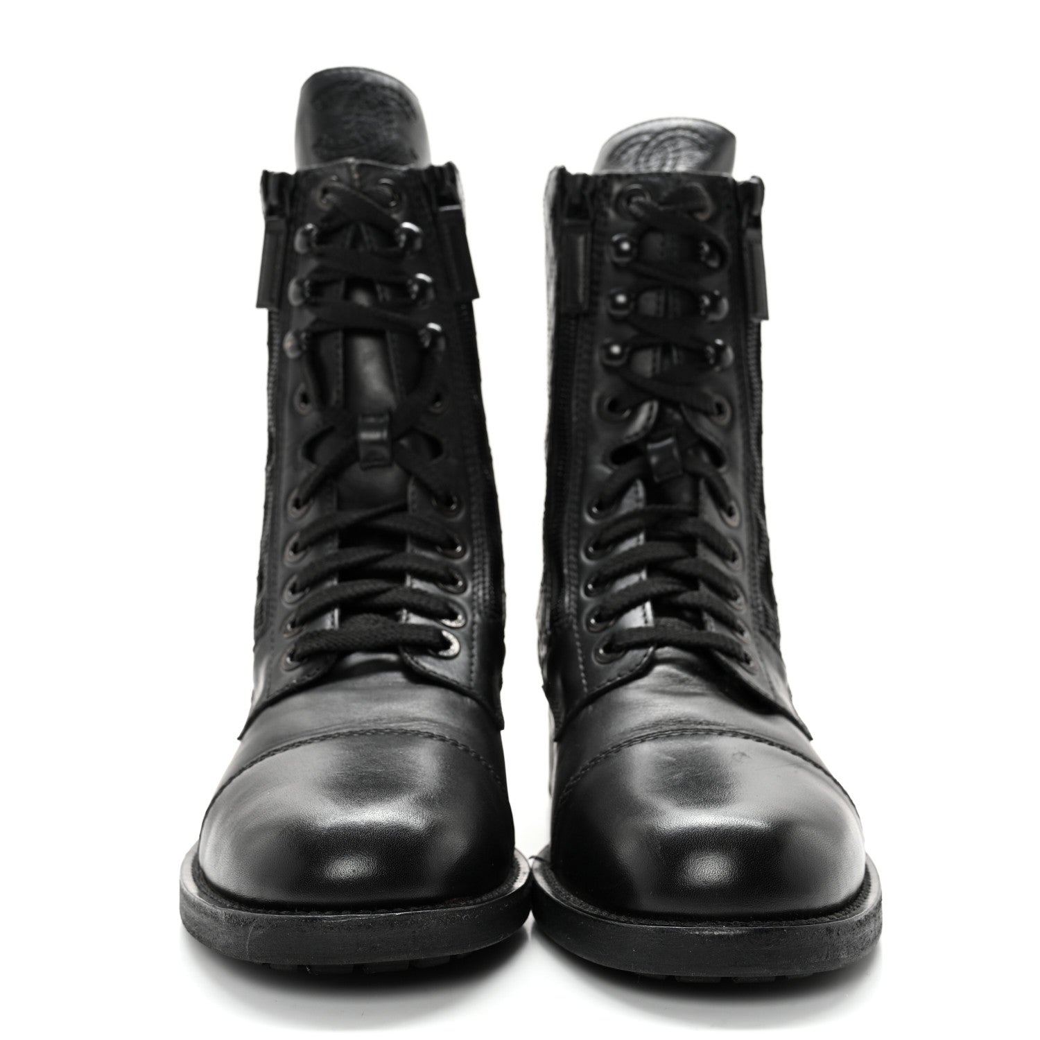 Chanel Calfskin Quilted Lace Up Combat Boots 40 Black 2 of 11