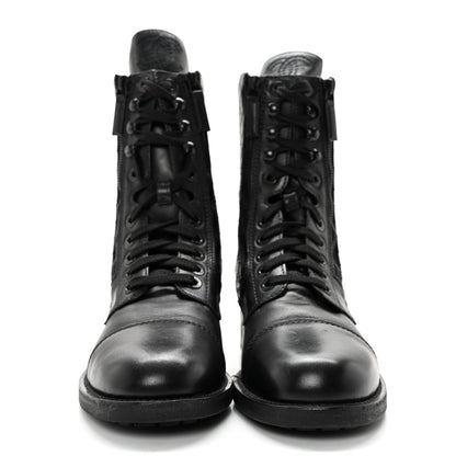 Chanel Calfskin Quilted Lace Up Combat Boots 40 Black 2 of 11