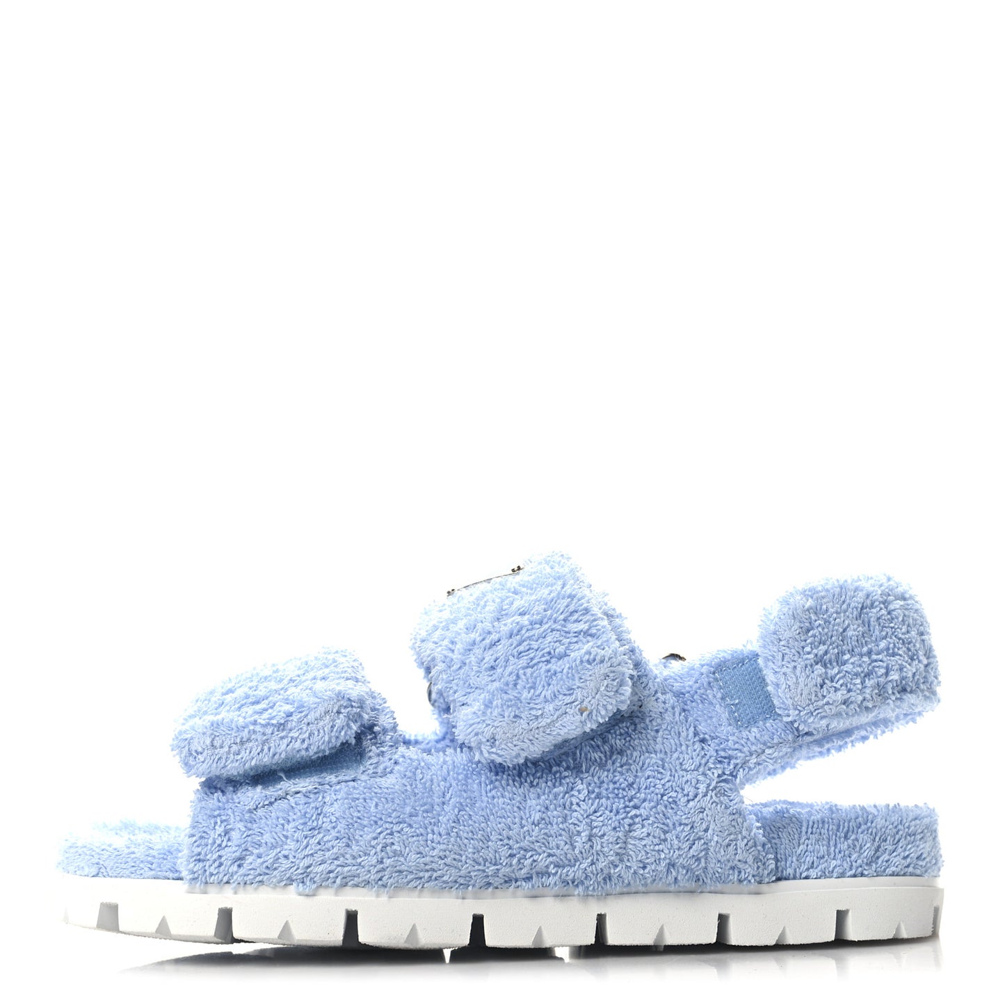Terry Cloth Metal Triangle Logo Double Strap Slingback Lug Sole 20mm Sandals 36 Celeste