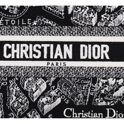 Christian Dior Canvas Calfskin Embroidered Small Plan De Paris Book Tote With Strap Black White 8 of 10