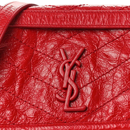 Saint Laurent Crinkled Calfskin Matelasse Monogram Baby Niki Chain Satchel Rouge Eros 9 of 11