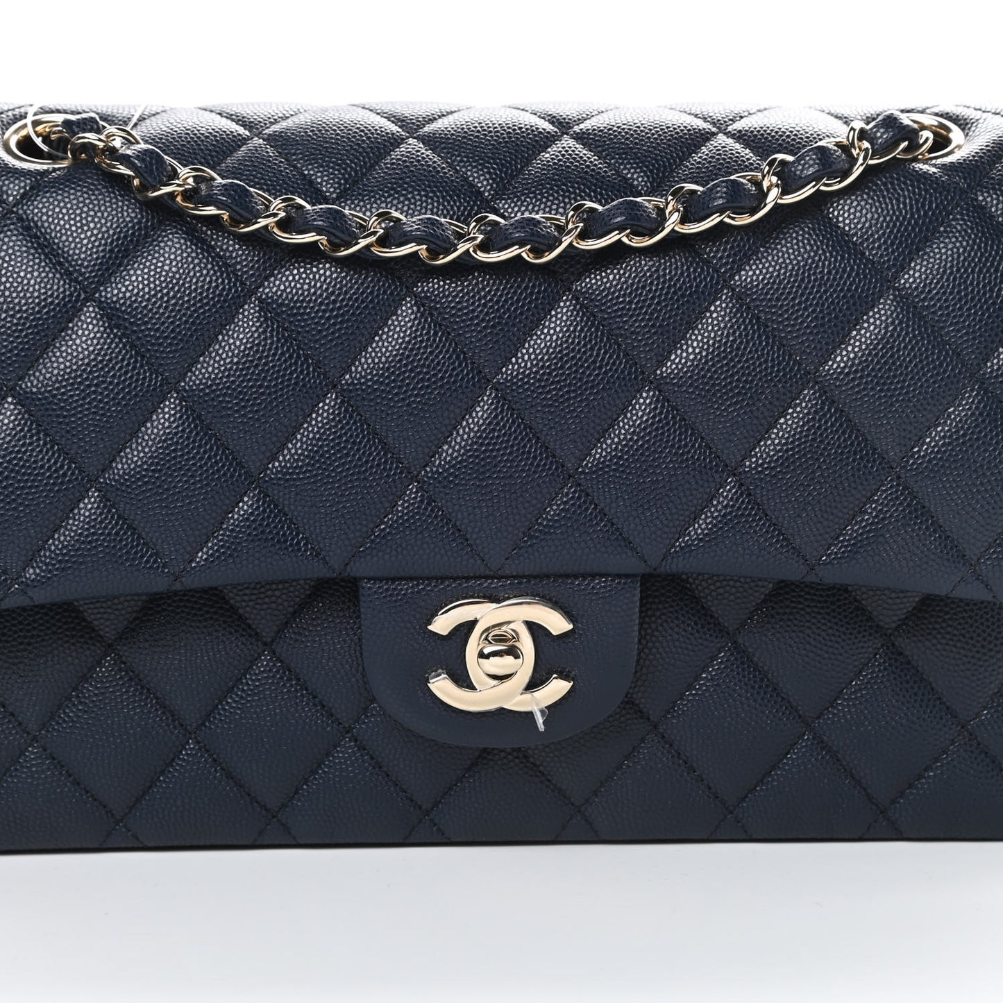 Caviar Quilted Medium Double Flap Navy