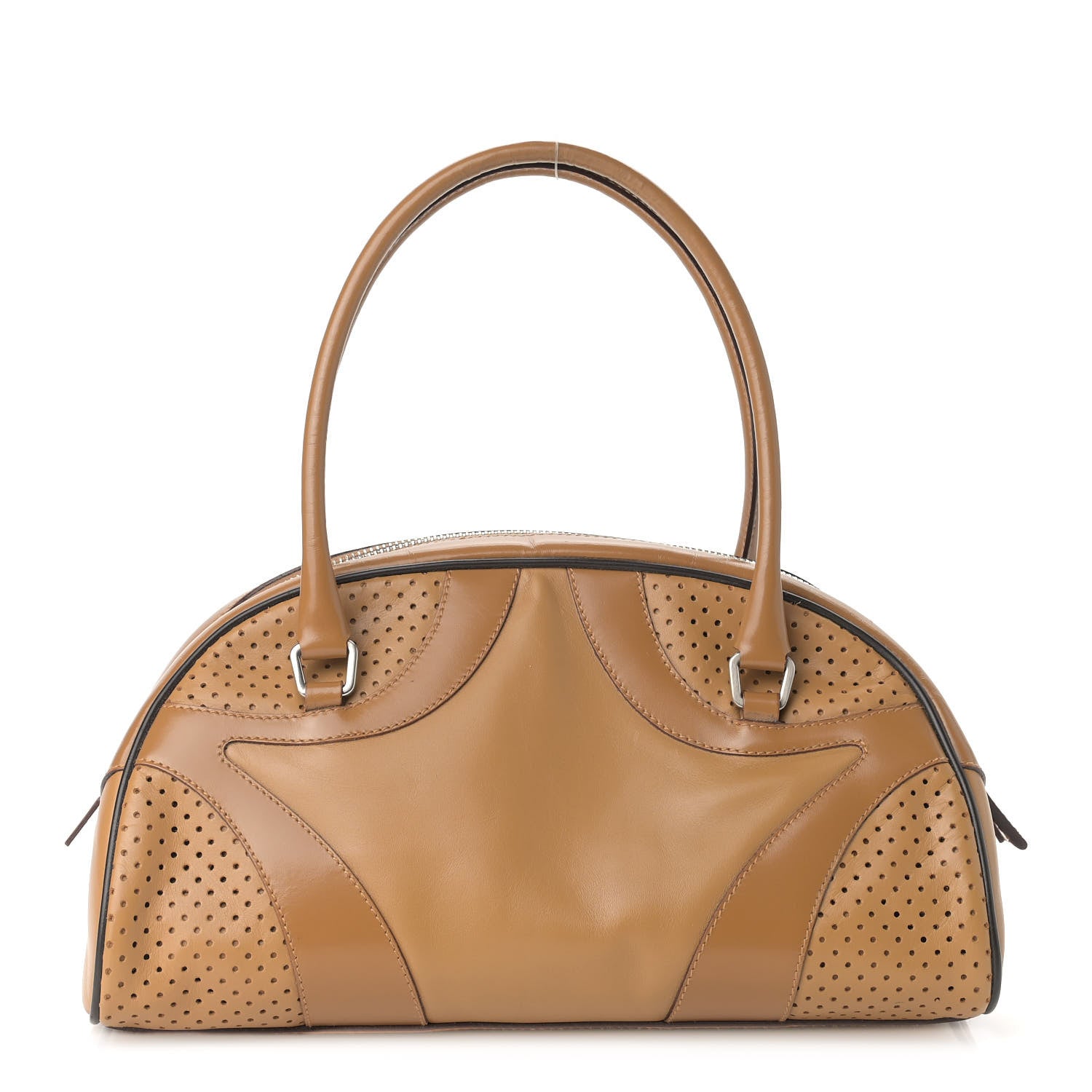 Prada Vitello Drive Perforated Bowling Bag Naturale 1 of 9