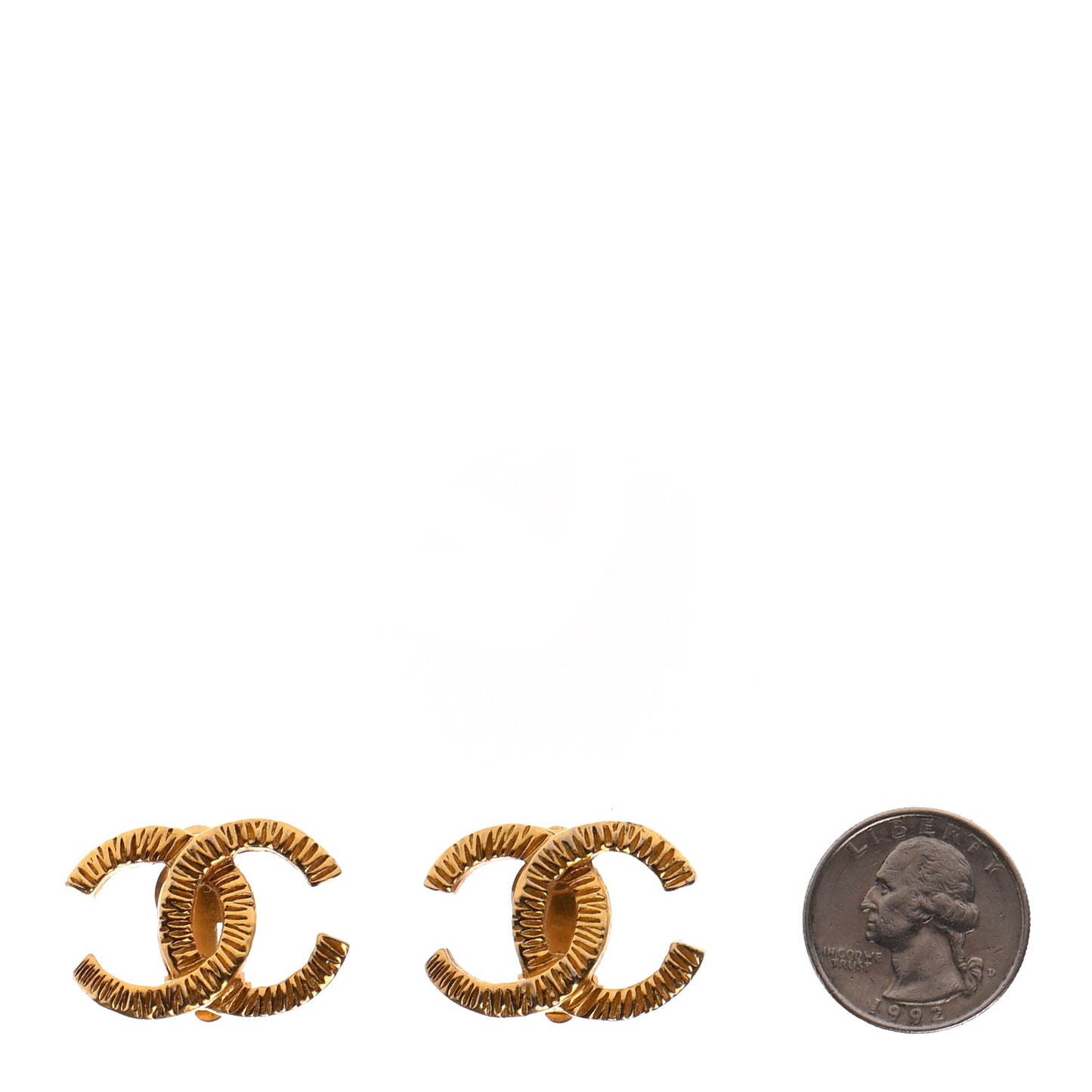 Textured CC Clip On Earrings Gold