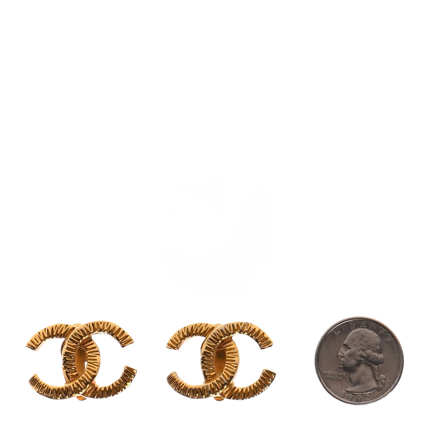 Chanel Textured CC Clip On Earrings Gold 2 of 4