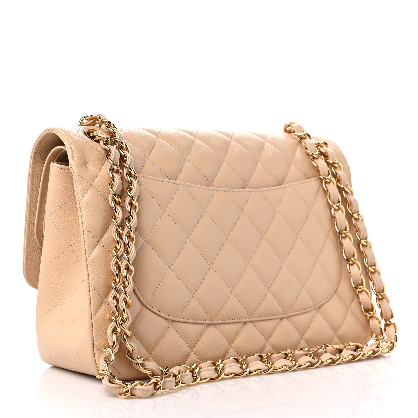 Caviar Quilted Jumbo Double Flap Beige Clair