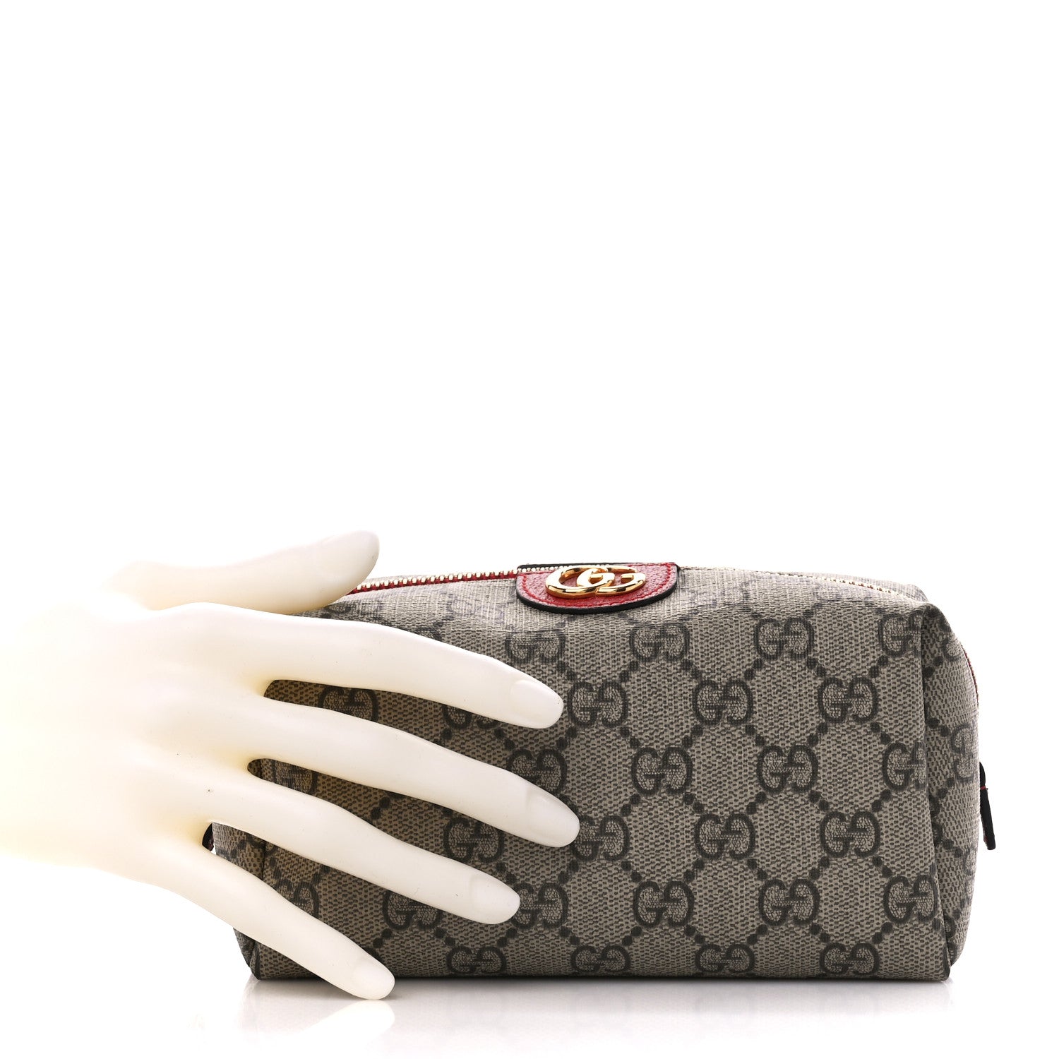Gucci Soft GG Supreme Monogram Calfskin Medium Ophidia Cosmetic Case Beige Ebony Hibiscus Red 2 of 11