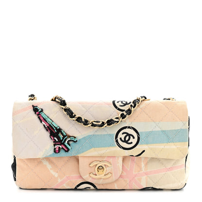 Chanel Canvas Small Printed Eiffel Tower Flap Bag Beige Multicolor 1 of 13