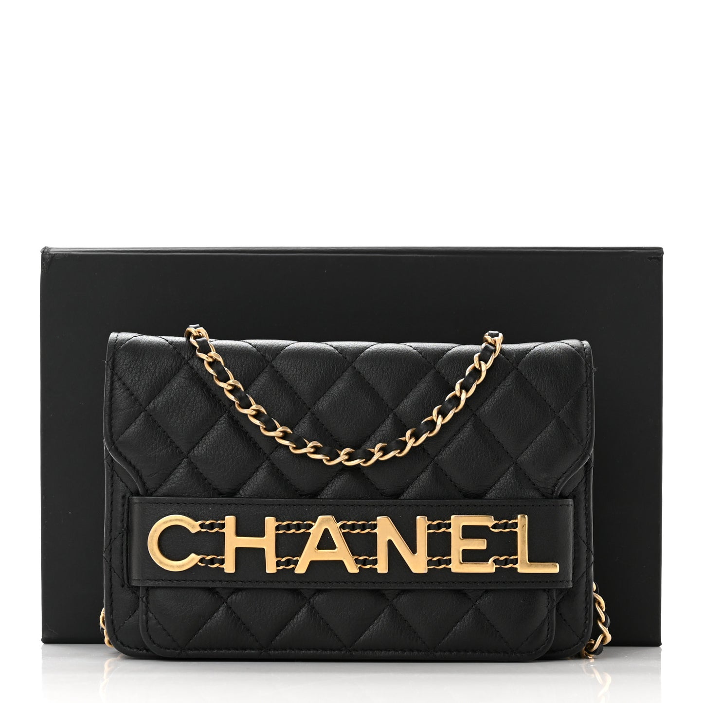 Calfskin Quilted Small Enchained Flap Black