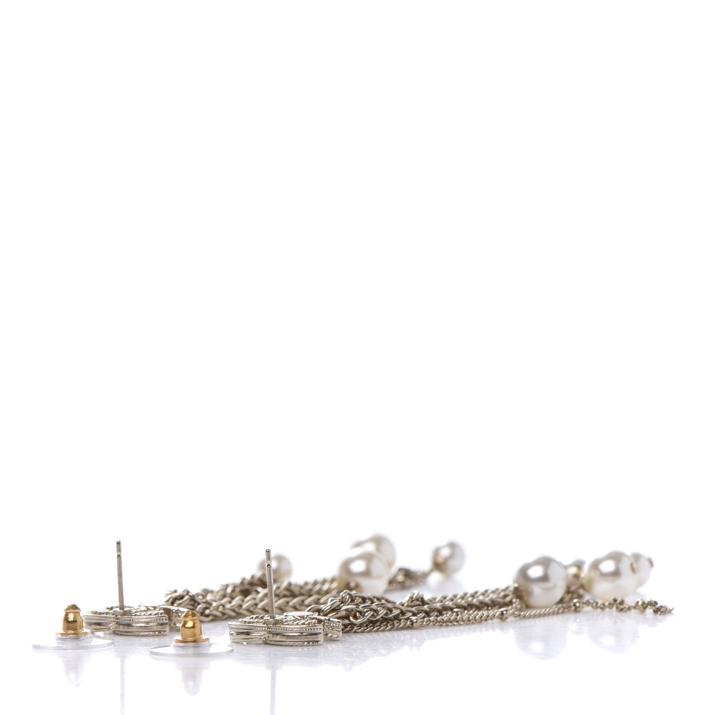 Glass Pearl CC Long Drop Earrings Gold