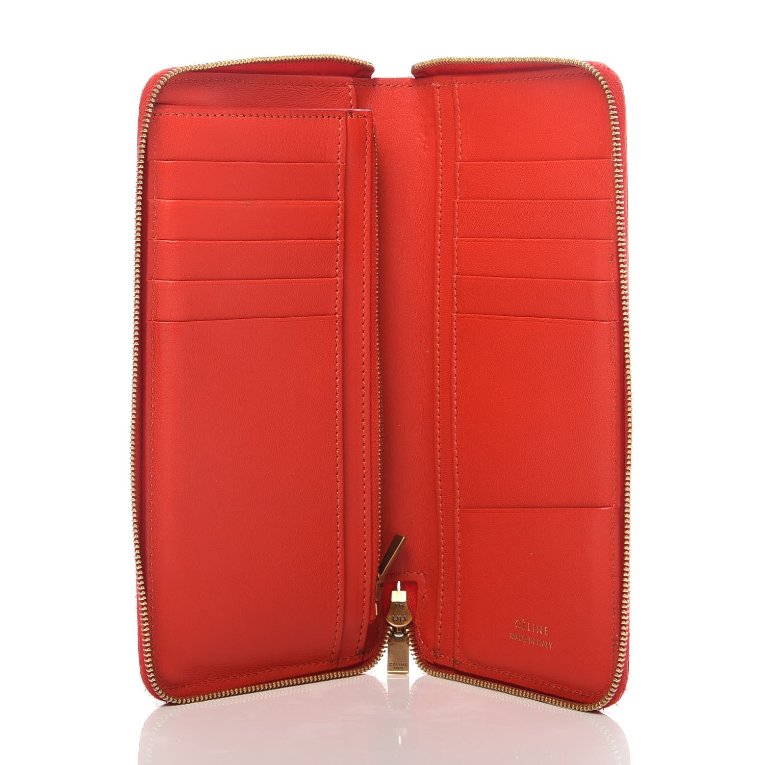Celine Drummed Calfskin Zip Around Organizer Wallet Coquelicot 5 of 8