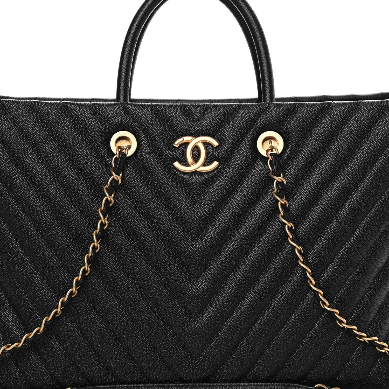 Chanel Caviar Chevron Quilted Coco Handle Shopping Tote Black 10 of 15