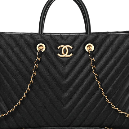 Chanel Caviar Chevron Quilted Coco Handle Shopping Tote Black 10 of 15
