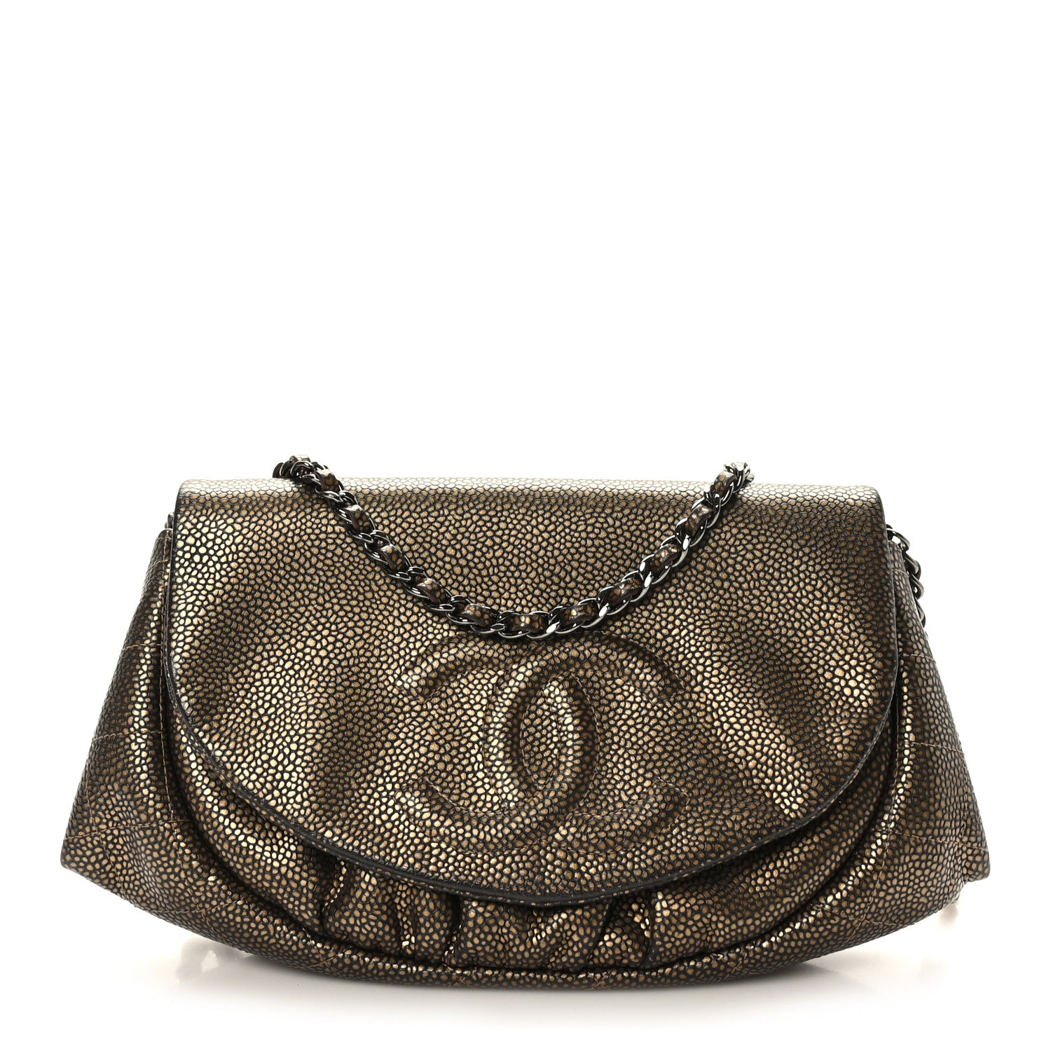 Chanel Metallic Caviar Half Moon Wallet On Chain WOC Bronze 1 of 10