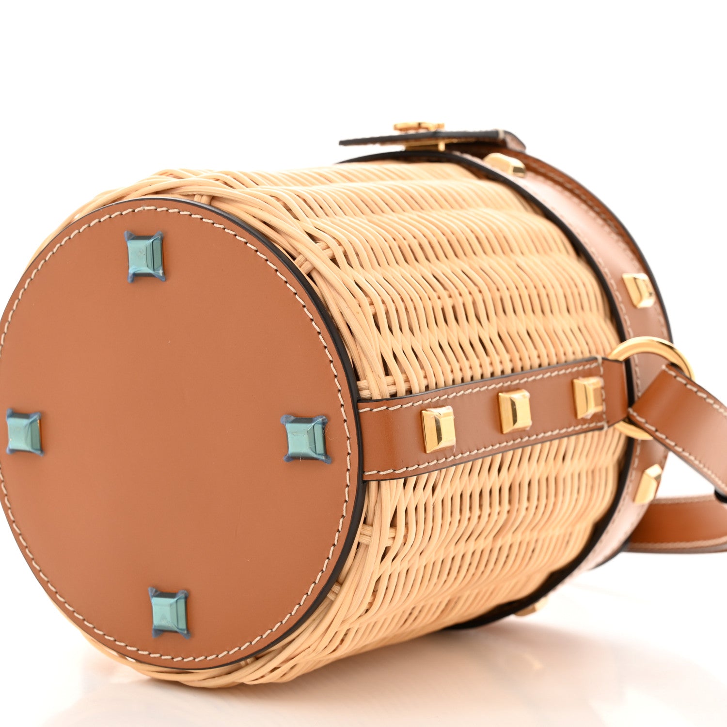 Salvatore Ferragamo Wicker Calfskin Gancini Bucket Bag Sella 9 of 9
