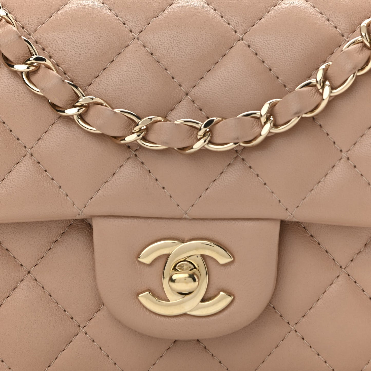 Lambskin Quilted Mini Rectangular Flap Beige
