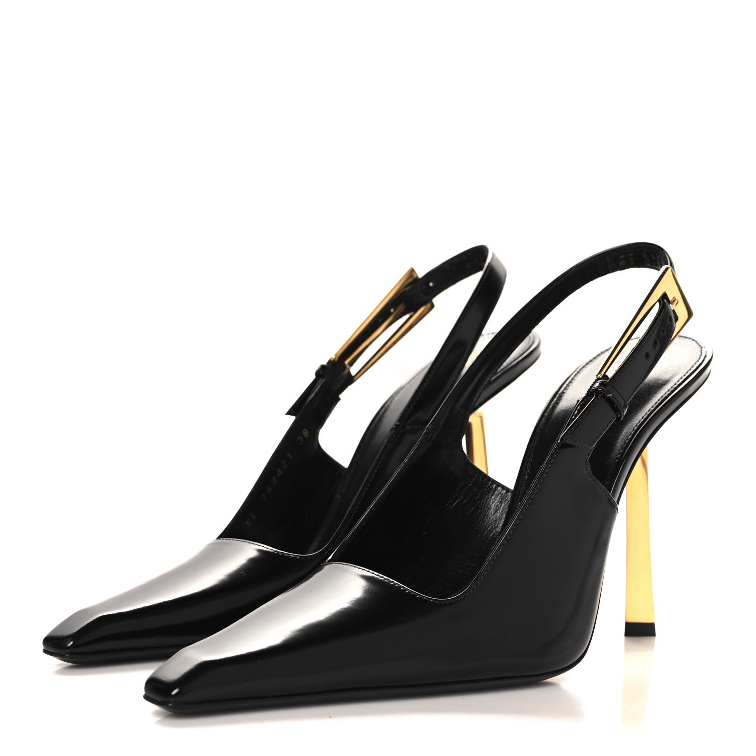 Saint Laurent Glazed Calfskin Lee Slingback Pumps 38 Black 4 of 9