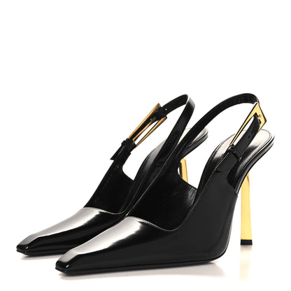 Saint Laurent Glazed Calfskin Lee Slingback Pumps 38 Black 4 of 9