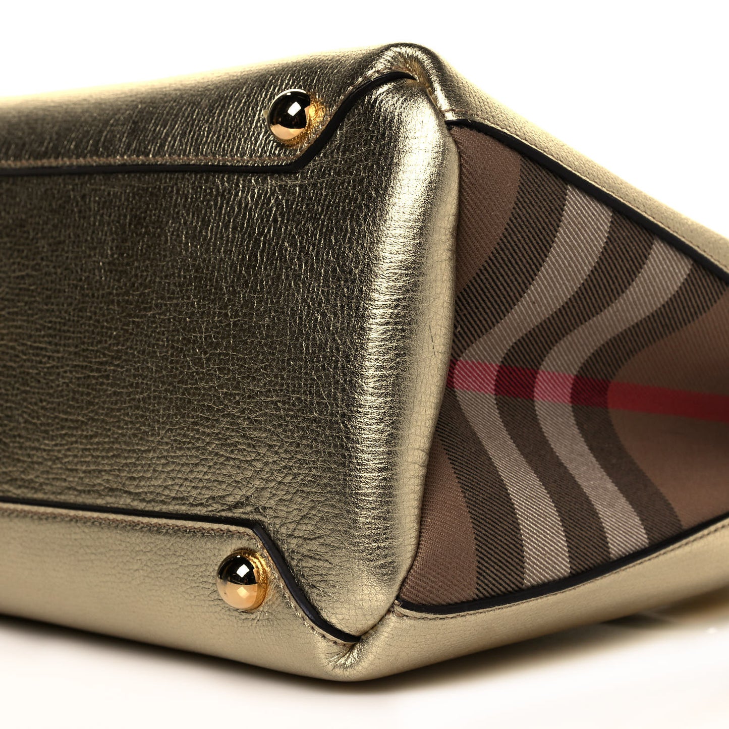 Metallic Grainy Calfskin House Check Medium Banner Tote Gold