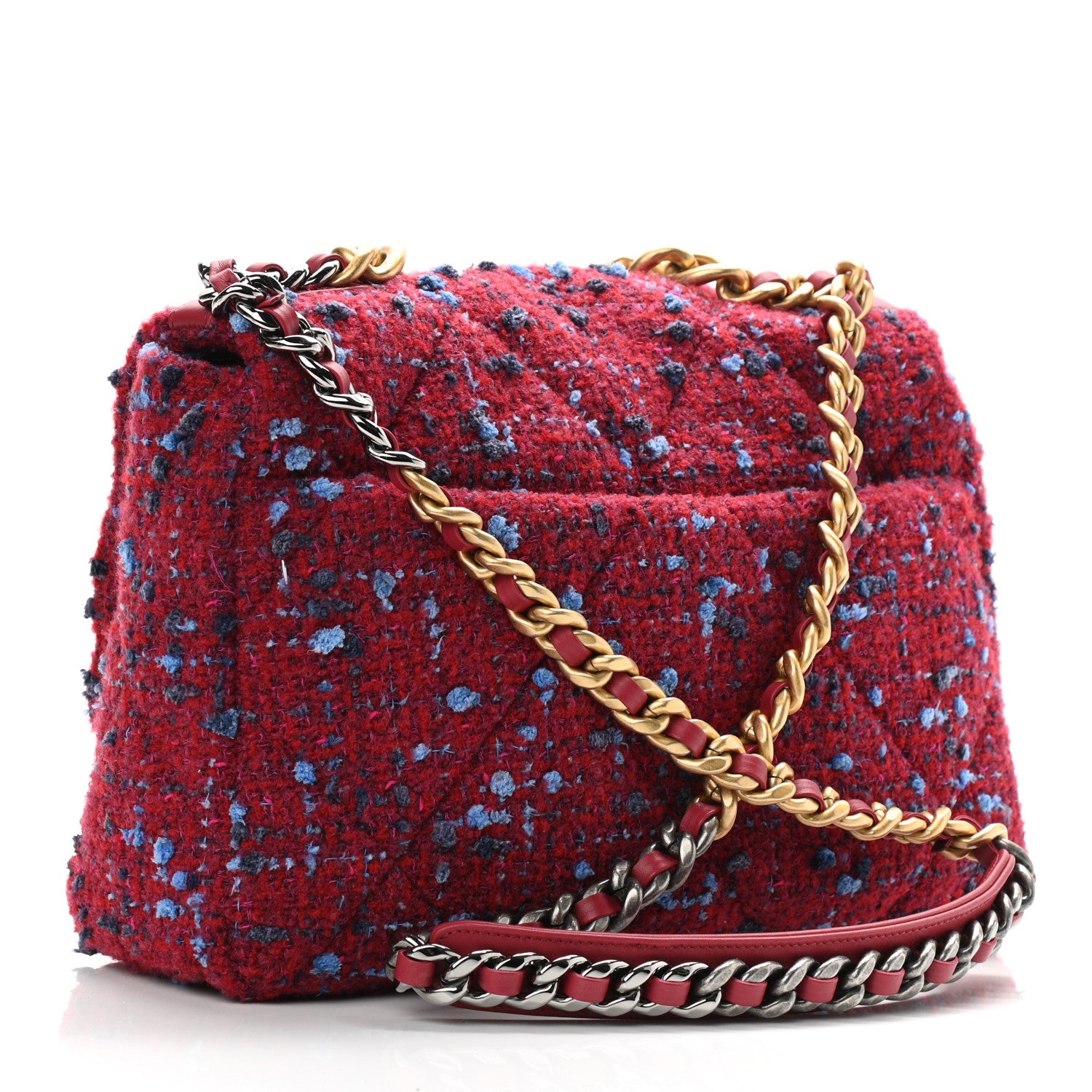 Chanel Tweed Quilted Large Chanel 19 Flap Red Blue Grey 3 of 11