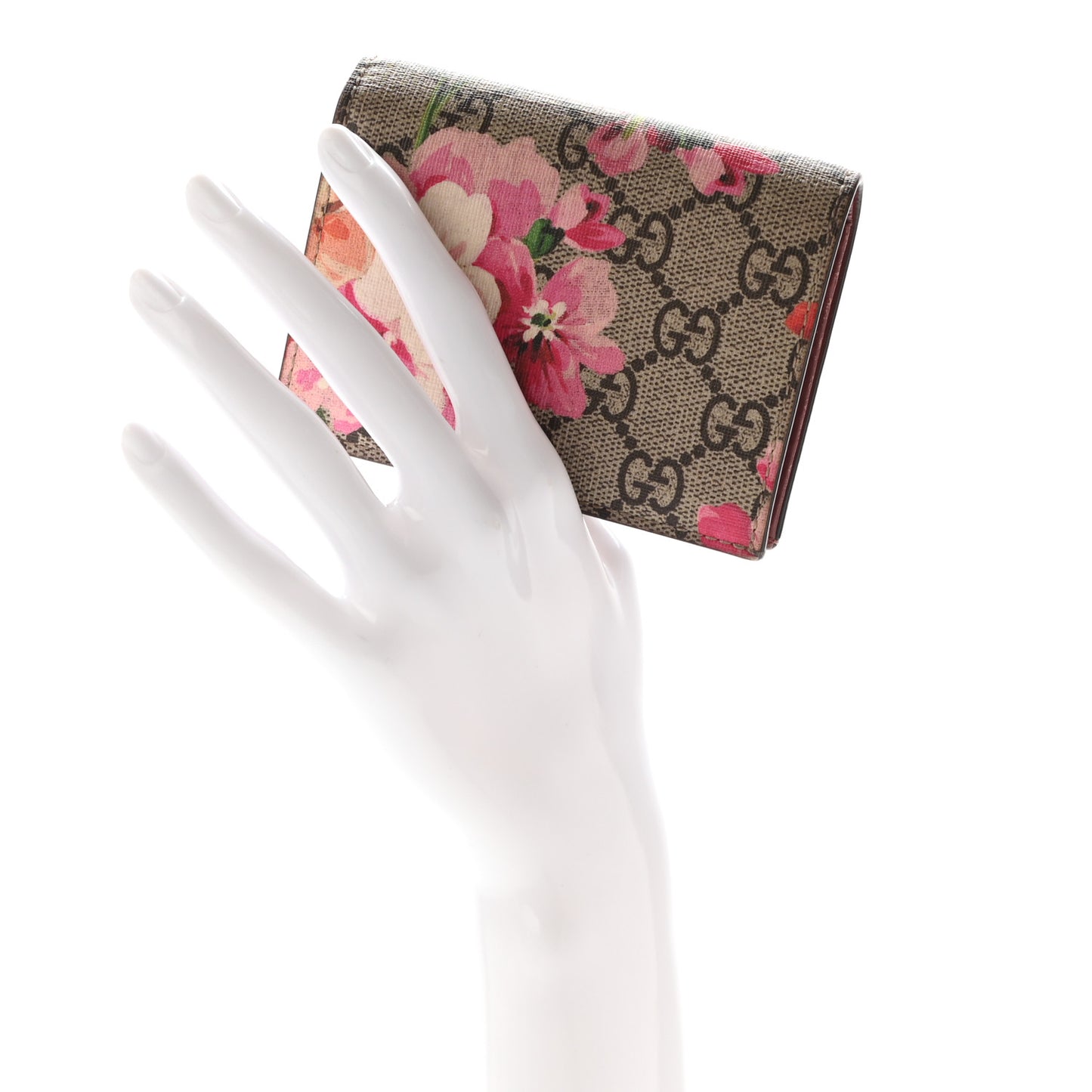 GG Supreme Monogram Blooms Card Case Wallet Beige Multicolor Dry Rose