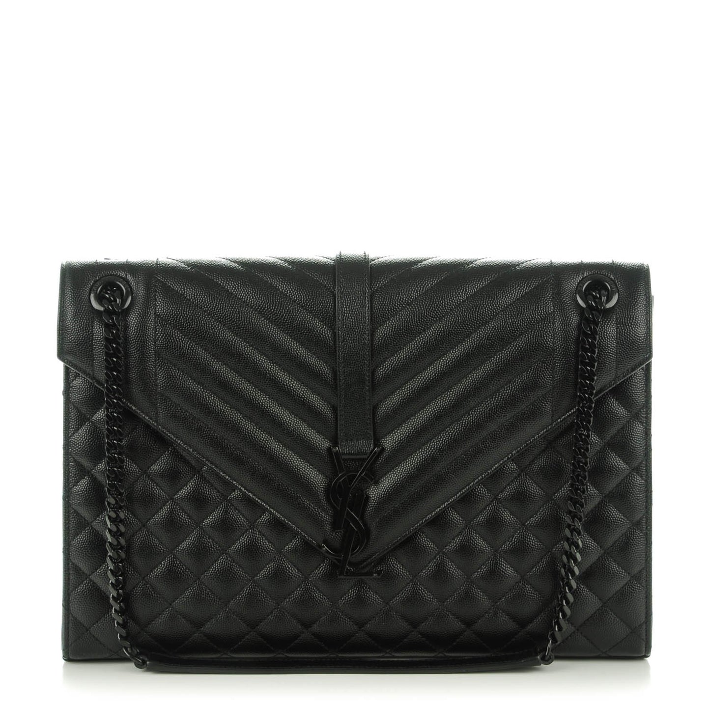 Grain De Poudre Textured Mixed Matelasse Large Triquilt Monogram Monochrome Satchel Black