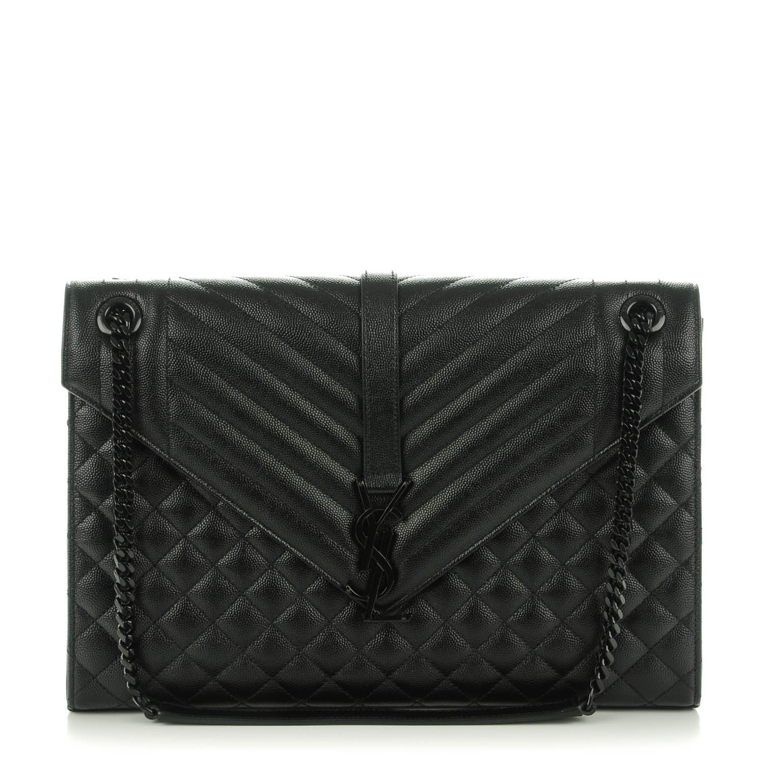 Saint Laurent Grain De Poudre Textured Mixed Matelasse Large Triquilt Monogram Monochrome Satchel Black 1 of 8