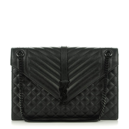 Saint Laurent Grain De Poudre Textured Mixed Matelasse Large Triquilt Monogram Monochrome Satchel Black 1 of 8