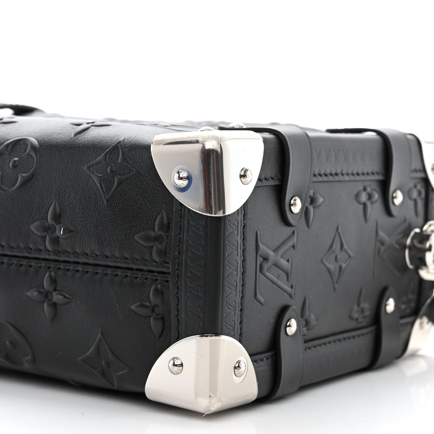 Calfskin Debossed Monogram Side Trunk Black