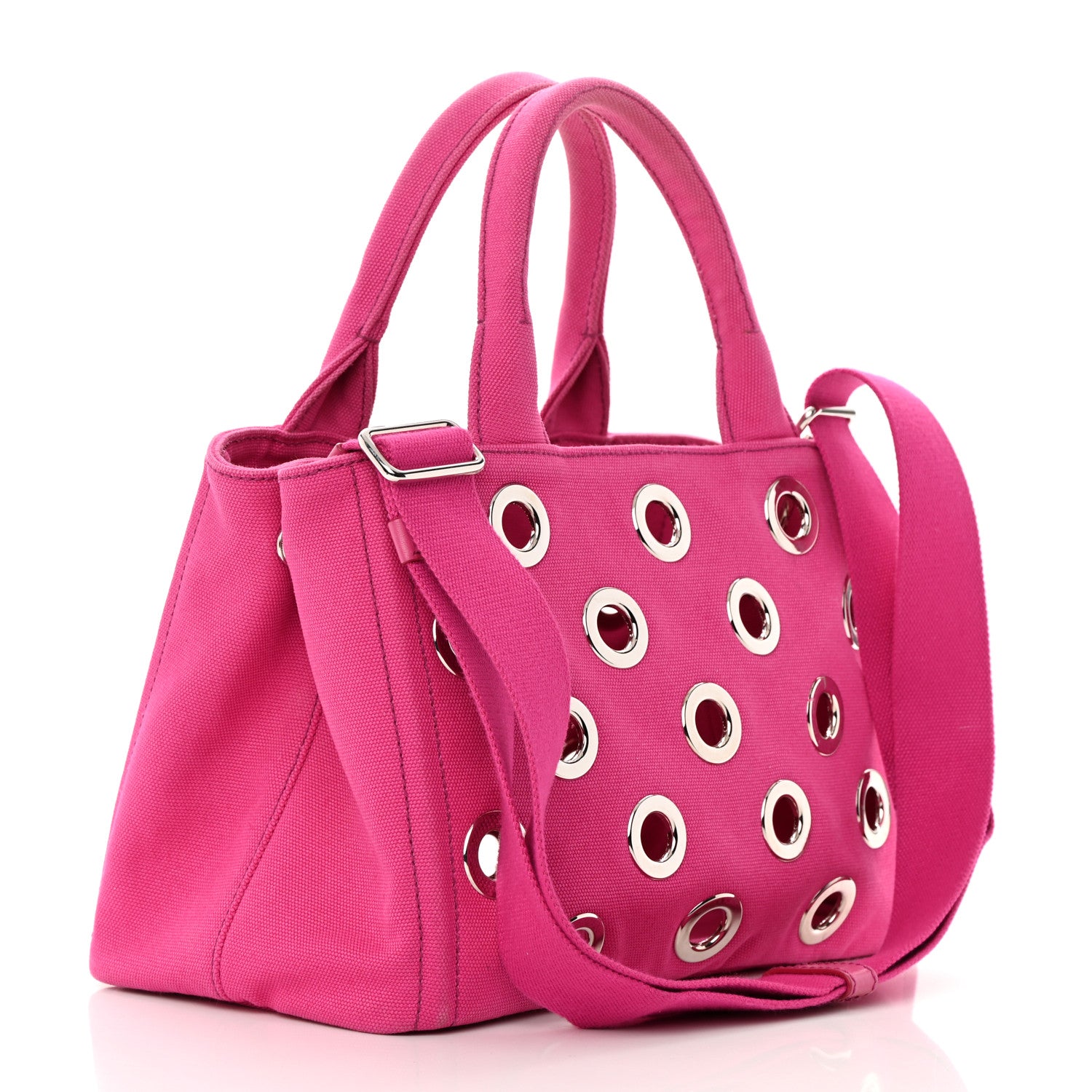 Prada Canvas Grommet Canapa Tote Pink 4 of 17