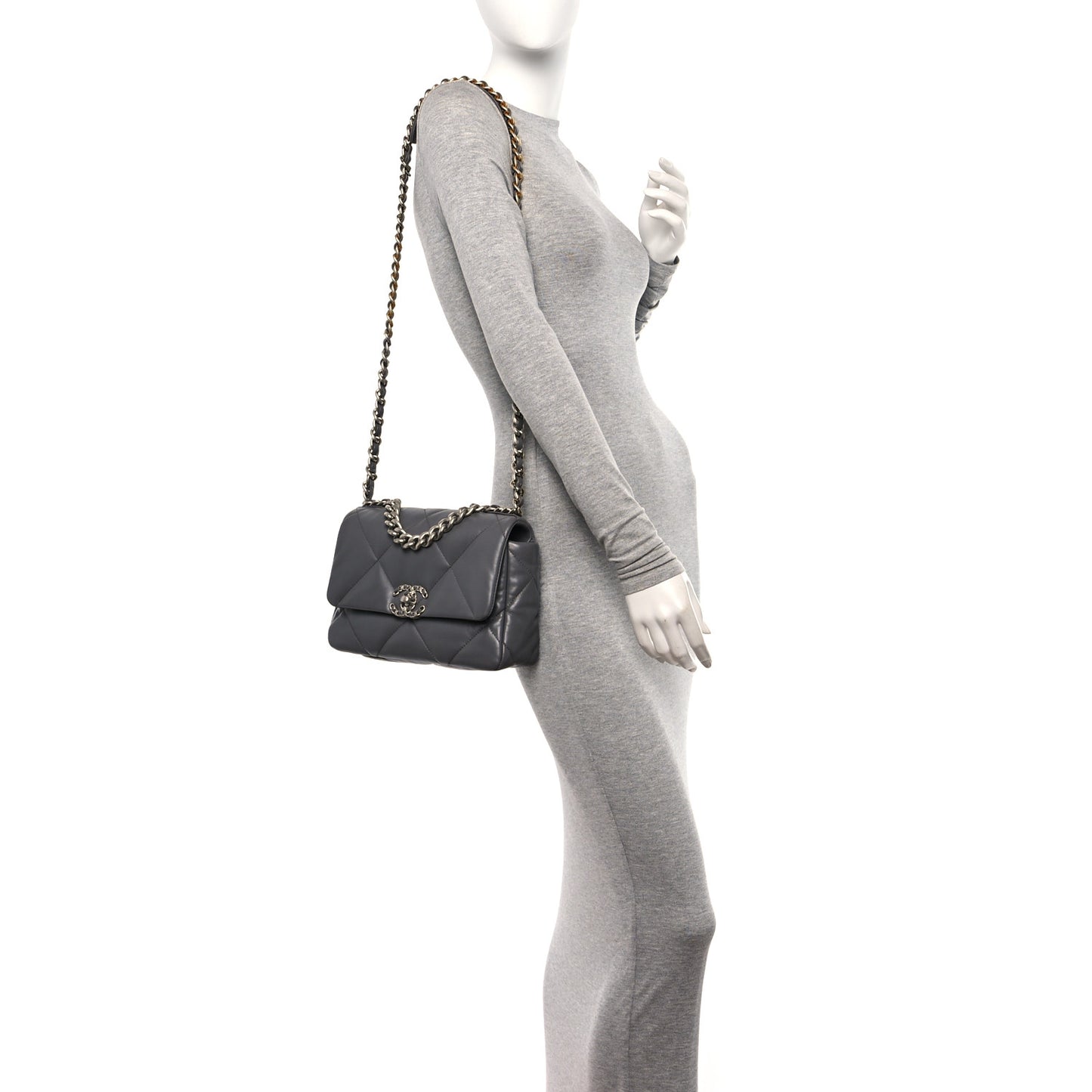 Lambskin Quilted Medium Chanel 19 Flap Dark Grey