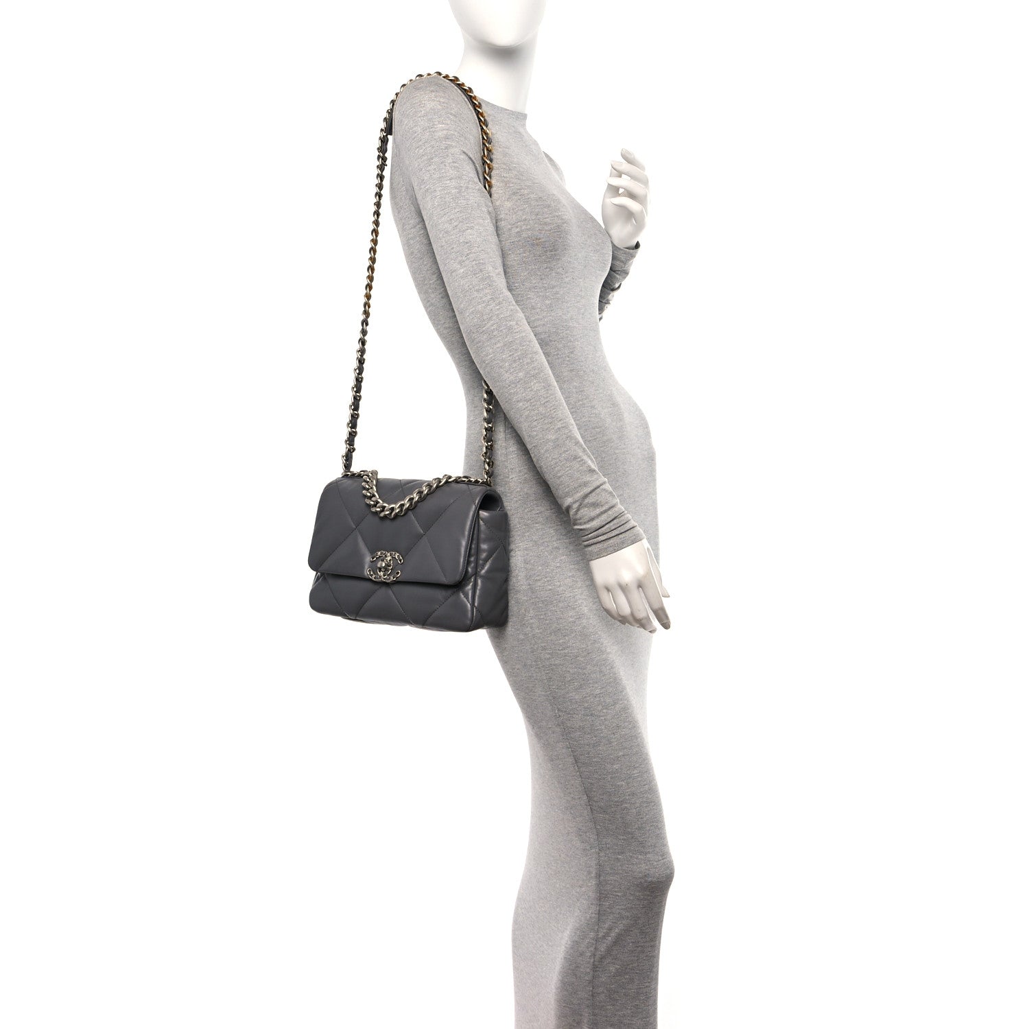Chanel Lambskin Quilted Medium Chanel 19 Flap Dark Grey 2 of 10