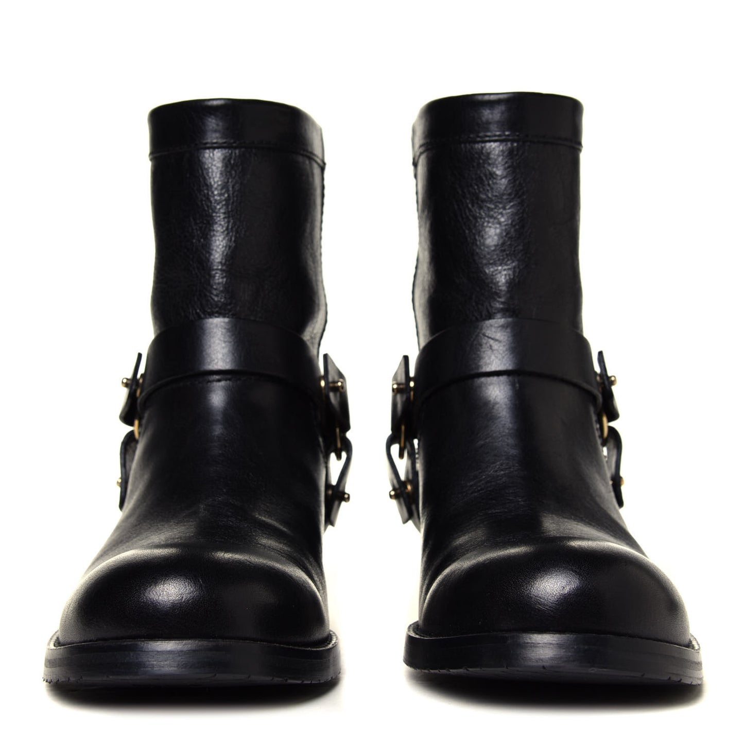 Shiny Calfskin Dixi Low Moto Boots 37.5 Black