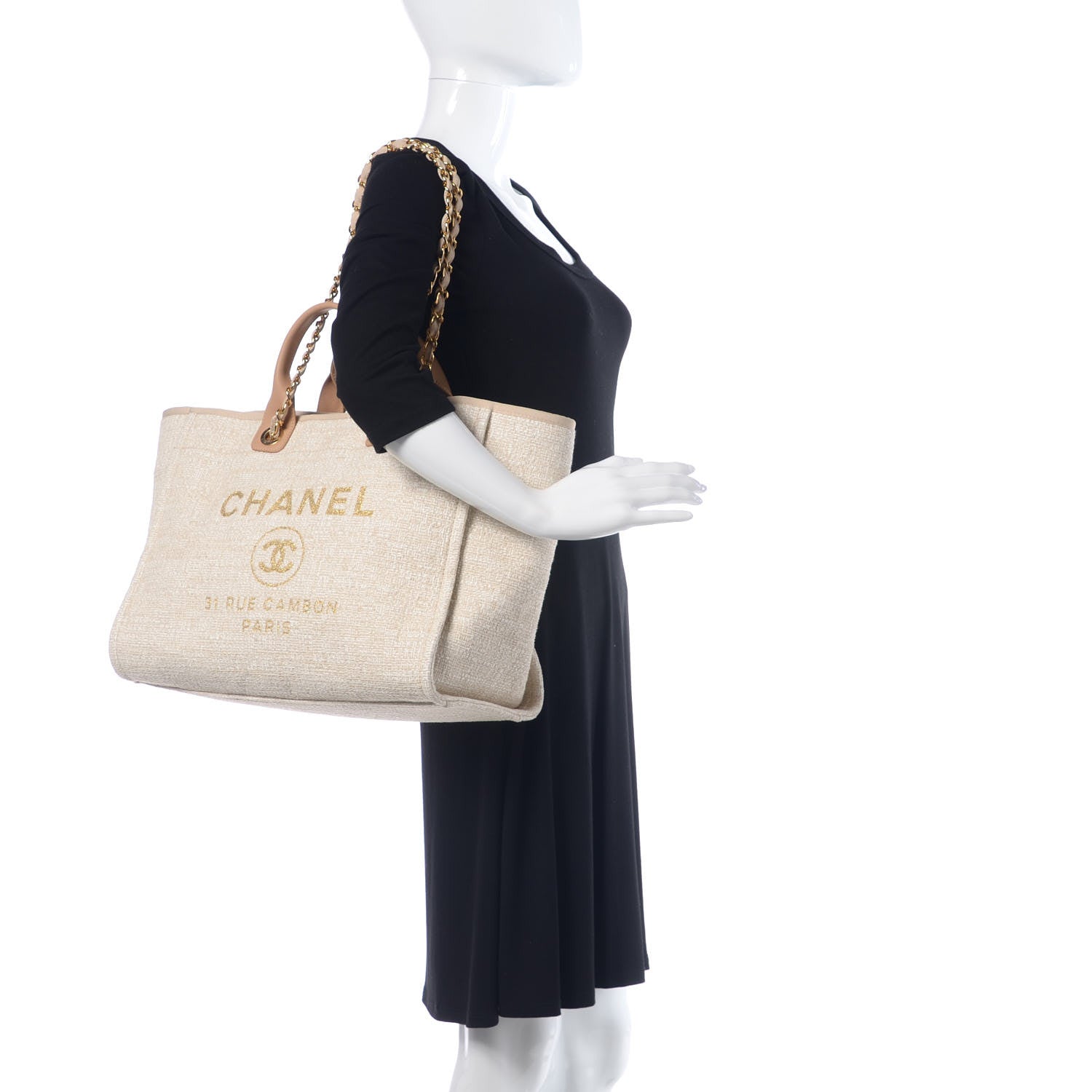 Chanel Canvas Large Deauville Tote Light Beige 3 of 19