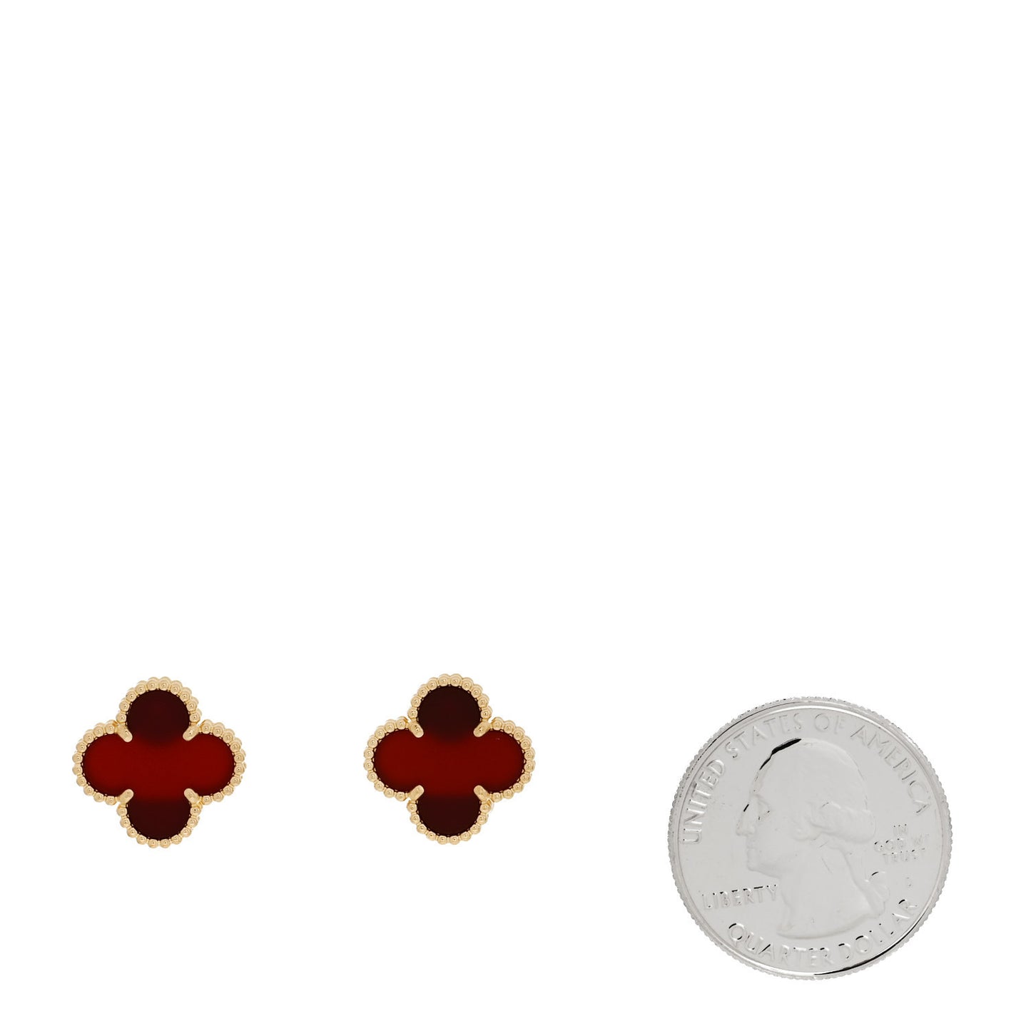 18K Yellow Gold Carnelian Vintage Alhambra Earrings