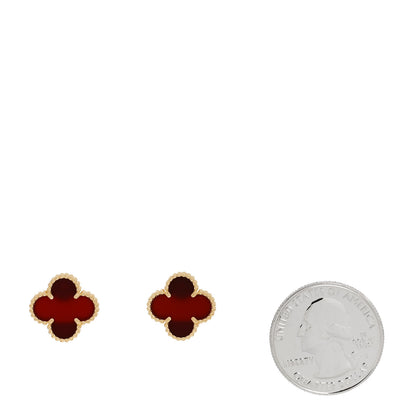 Van Cleef & Arpels 18K Yellow Gold Carnelian Vintage Alhambra Earrings 2 of 5