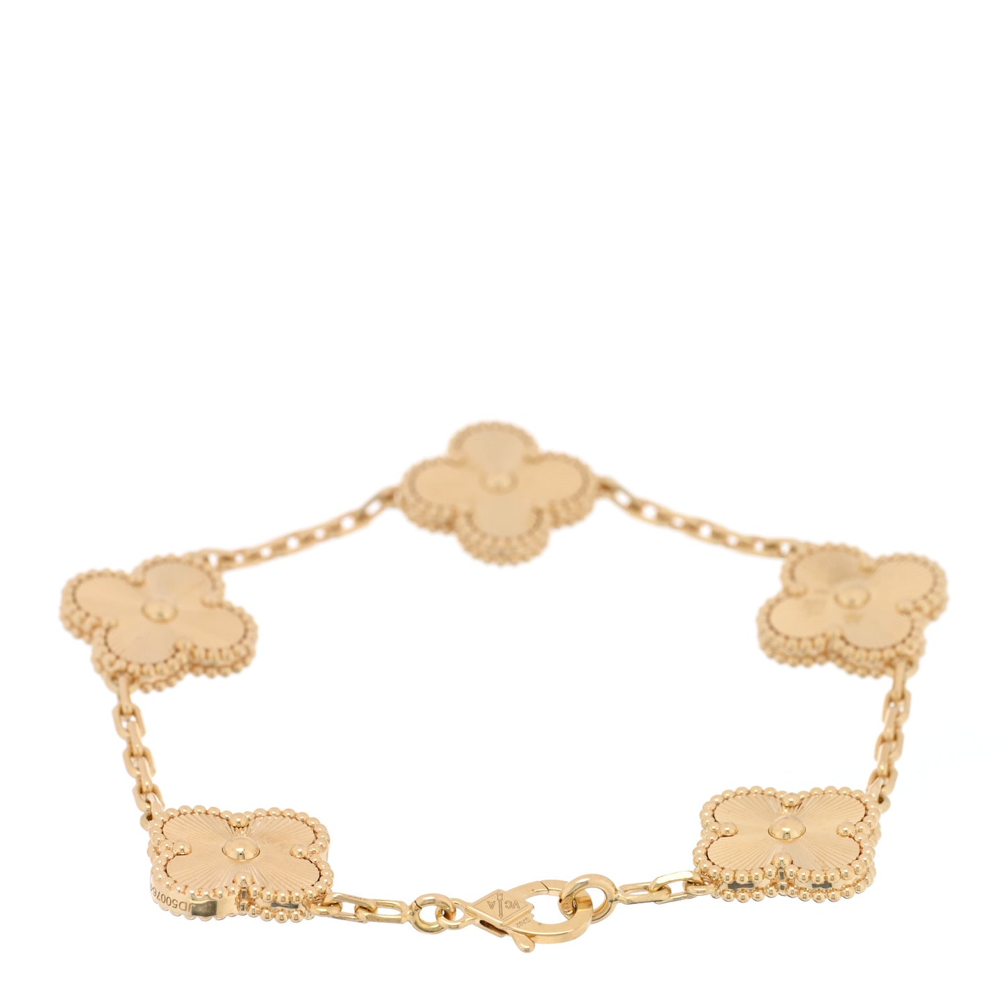 18K Yellow Gold 5 Motifs Guilloche Vintage Alhambra Bracelet