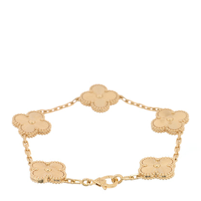 Van Cleef & Arpels 18K Yellow Gold 5 Motifs Guilloche Vintage Alhambra Bracelet 2 of 4