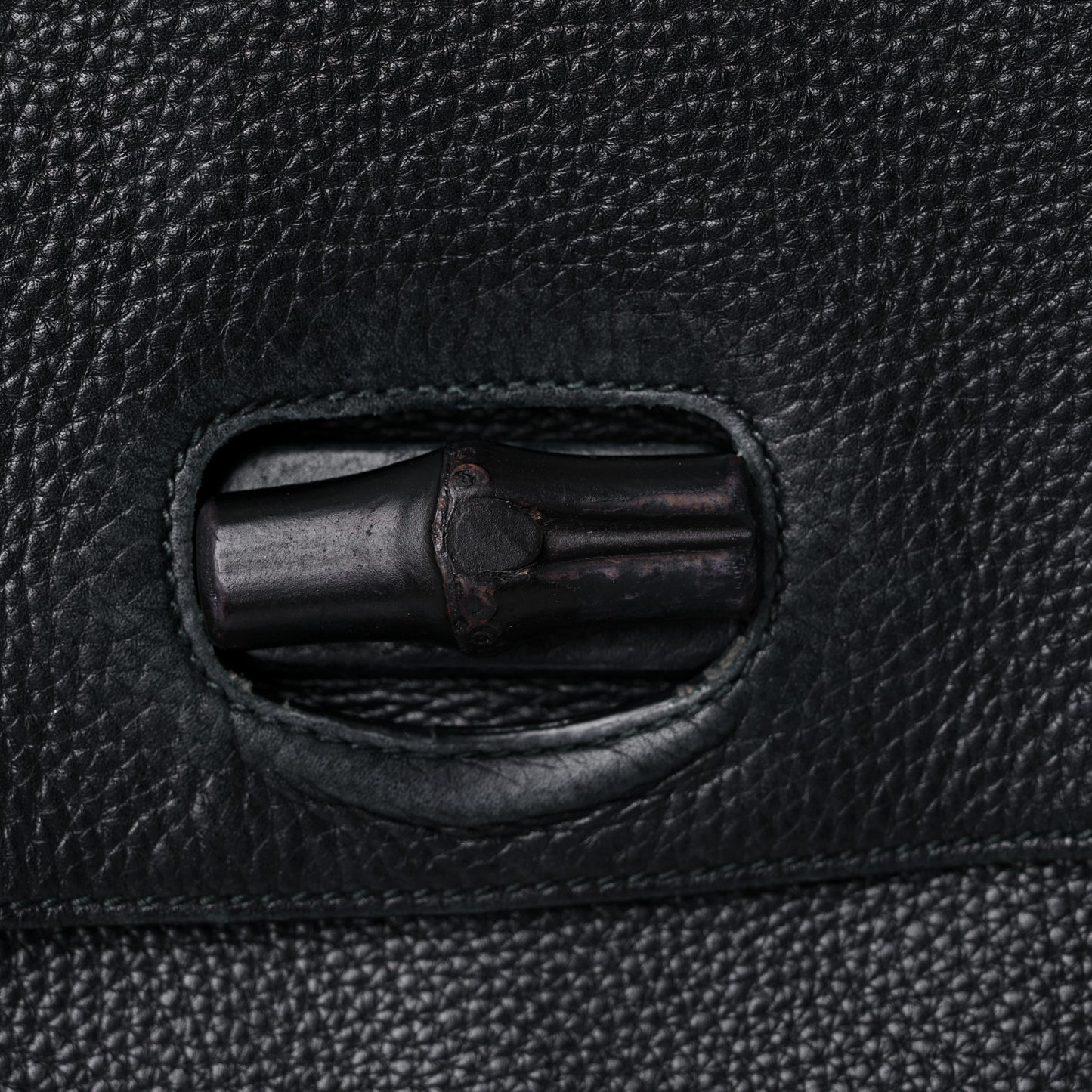 Pebbled Calfskin Large Bamboo Daily Top Handle Bag Black